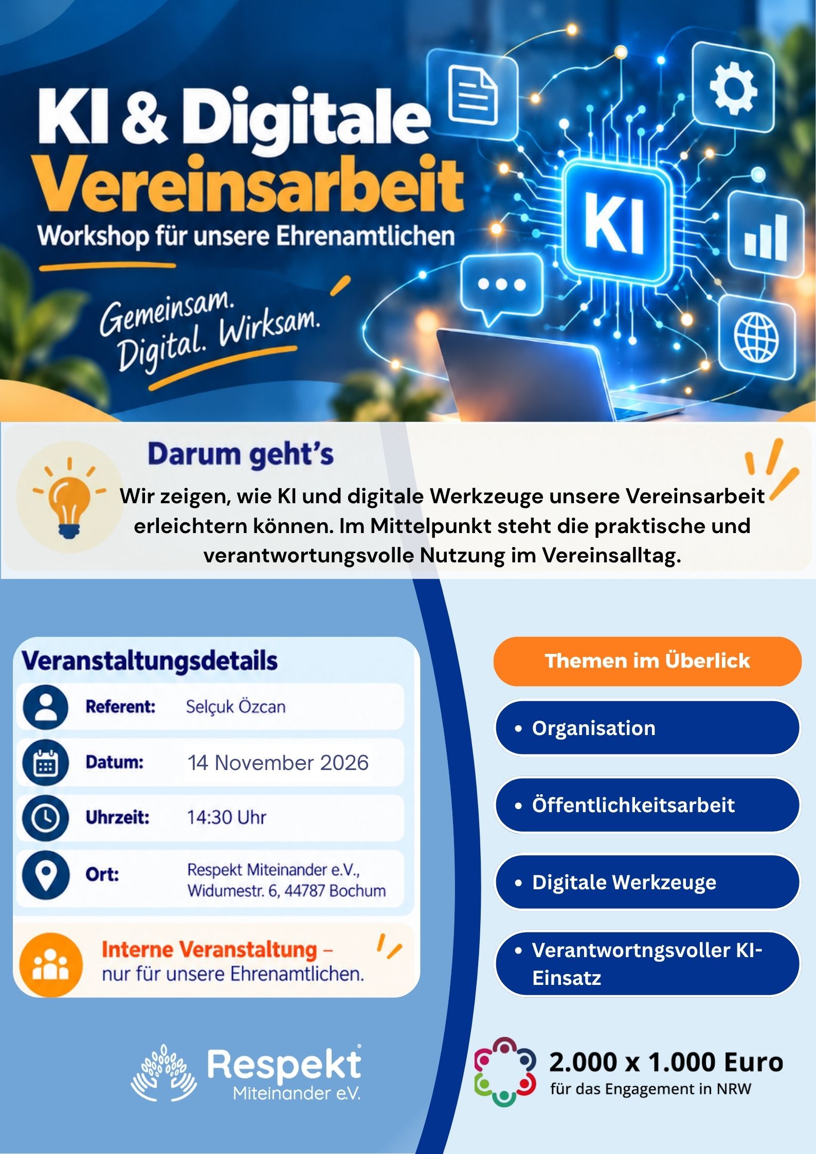 KI & Digitale Vereinsarbeit – Workshop für unsere Ehrenamtlichen